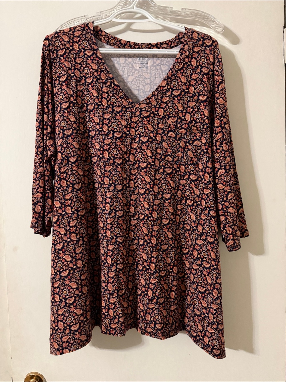 Market & Spruce Navy and Coral Floral V-Neck Tunic